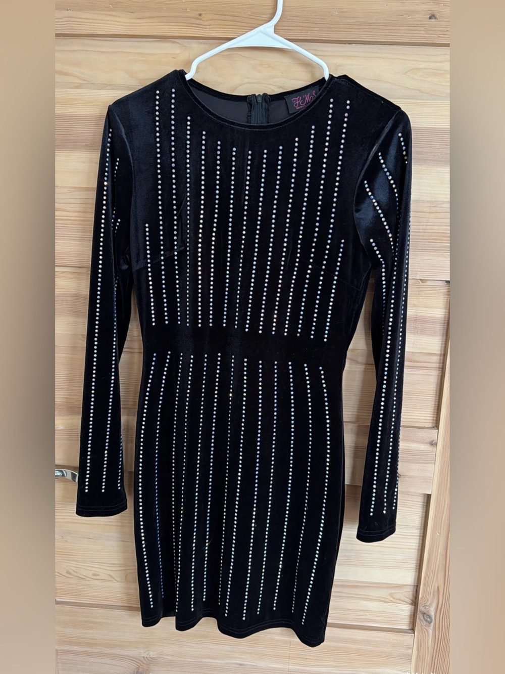 Hot Miami Styles Black Velvet Studded Long Sleeve Mini Dress